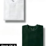 Plain White & Bottle Green : Half Sleeve T-Shirt