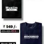 Muslim By Nature & Prophet Mohammad You Are My Hero : Half Sleeve Combo – Black & Navy Blue