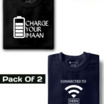 Charge your imaan - Black & Connected to deen - Navy Blue : Half Sleeve Combo