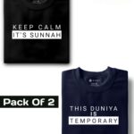 Keep Calm It's Sunnah - Black & This duniya is temporary - Navy Blue : Half Sleeve Combo