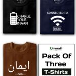 Charge your imaan Black & Connected to deen Navy Blue & Imaan Coffee : Half Sleeve Combo