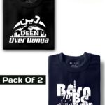 Deen Over Dunya, Black & Born To Be Muslim, Navy Blue : Half Sleeve Combo