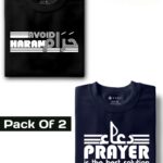 Avoid Haram, Black & Prayer Is The Best Solution, Navy Blue : Half Sleeve Combo