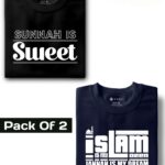 Sunnah Is Sweet, Black & Islam Is My Deen Jannah Is My Dream, Navy Blue : Half Sleeve Combo