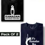 Ramadan Recharge Your Iman, Black & I'ts Ramadan Bro , Navy Blue : Half Sleeve Combo